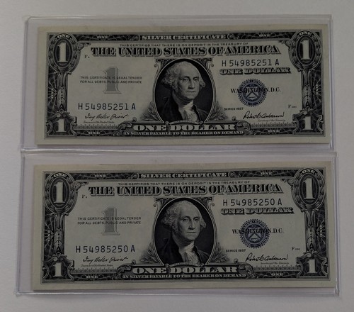 US Two, One Dollar, 1957, $1 Silver Certificates, Uncirculated, Ink Smear Error  - Picture 1 of 3