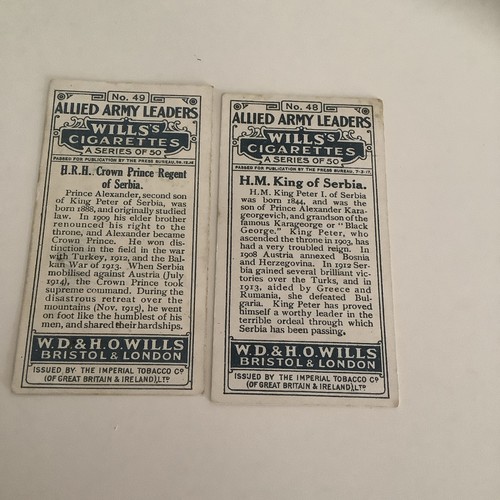 1917 Wills Cigarette Card -Allied Army Leaders - King & Crown Prince Of Serbia E - Bild 2 von 2
