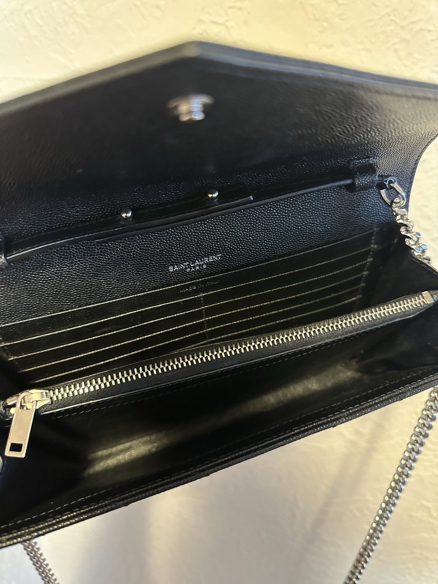 SAINT LAURENT CASSANDRE BLACK LEATHER CHAIN Shoulder Wallet
