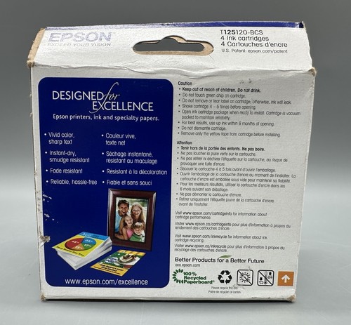 Epson 125 Cyan Magenta Yellow Black Ink Cartridges T125120-BCS Expiration 2023 - Picture 3 of 6