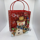 Metal Bag Snowman Candle Holder,  Raised 3-D metal decor,  Tea Lights,