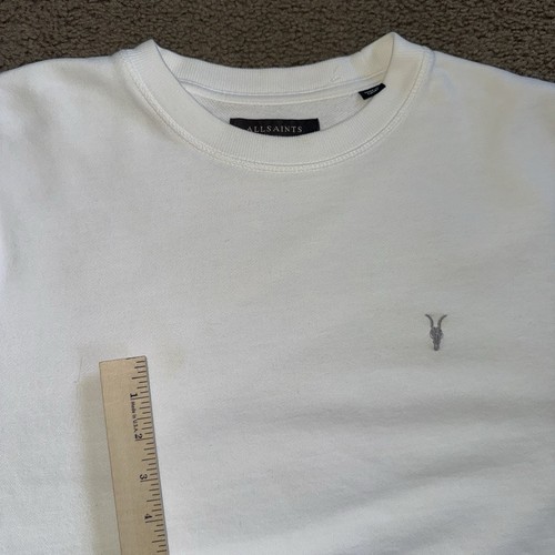 All Saints Sweater Mens Medium White Crewneck Designer 100% Cotton Grunge Y2K - Picture 6 of 7