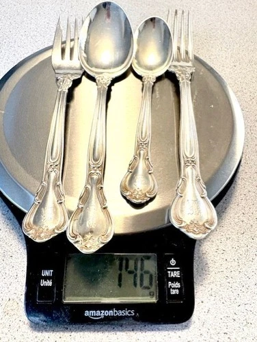 4 pieces Chantilly Sterling Silver 146 grams monogrammed 2 forks 2 spoons