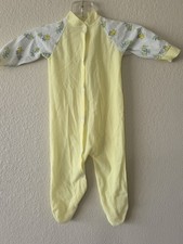 80 s Baby One Piece Sleepwear Duckies, Cats, Umbrellas Print Vintage Yellow Read