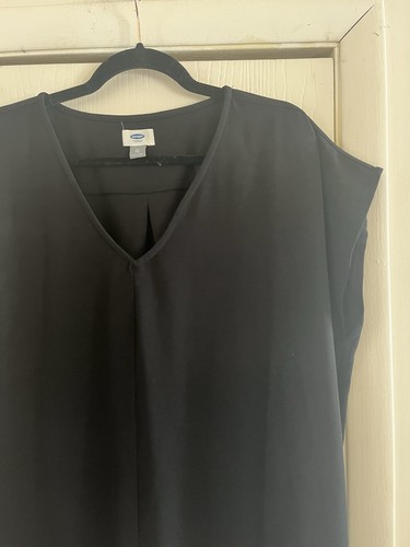 Womans Lagenlook Minimalist Crepe Short Dolman Sleeve Little Black Dress XL - Picture 2 of 6