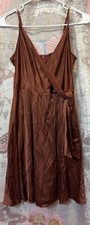 EXPRESS Women’s XS Satin Mini Dress Fit Flare Spaghetti Tie Waist Faux Wrap Rust