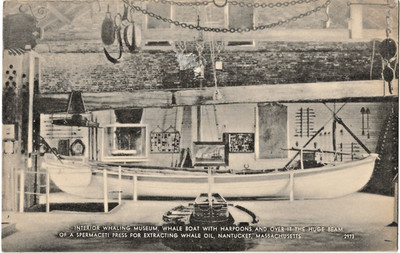 Interior Whaling Museum Whale Boat Spermaceti Press Postcard Nantucket MA UNU