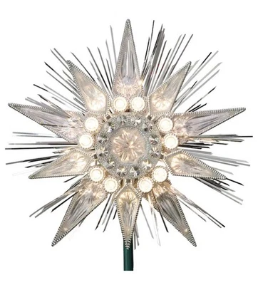 GE G.E Silver Jewel Star Christmas Tree Topper 21 Clear Lights 9 Inch New In Box