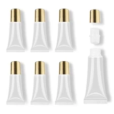 6 Pack 5ml Lip Gloss Tubes with Gold Cap Empty Cosmetic Squeeze Containers