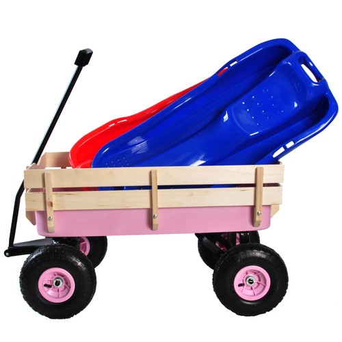 Blue Wagon All Terrain Pulling Wood Railing Wheelbarrows Garden Cart for outdoor - Picture 13 of 59