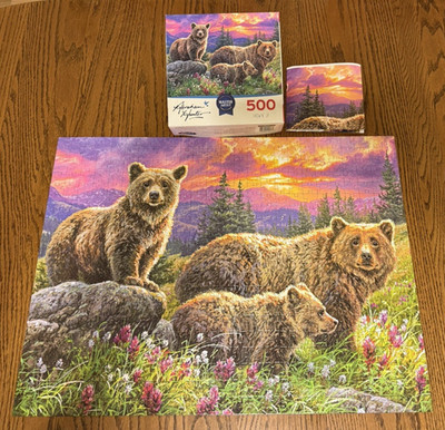 Abraham Hunter ''GROWIN' UP'' Bears 500 Piece Puzzle & Poster Rose Art - Complete!