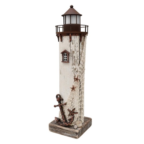 Wooden Lighthouse Decor with Light, Decorative Nautical Lighthouse Nightlight...