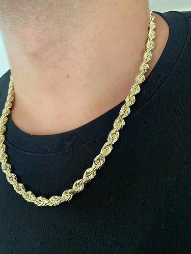 14k Yellow Gold Plated Over 925 Sterling Silver Rope Chain Mens Necklace 8mm NEW - Picture 5 of 10
