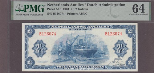 Netherlands Antilles 2 1/2 Gulden Banknote P-A1b ND 1964 PMG 64