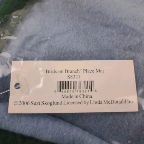 2006 Gobelin Tischsets gelbe Vögel auf einem Ast 4er Set versiegelt blau rot grün - Bild 2 von 5