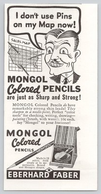 Mongol Colored Pencils Eberhard Faber Sales Map Tools 1936 Vintage Print Ad