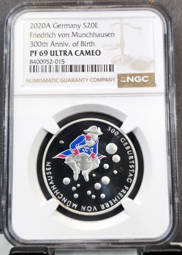 2020 GERMANY SILVER 20 EURO FRIEDRICH VON MUNCHHAUSEN NGC PF 69 ULTRA CAMEO TOP