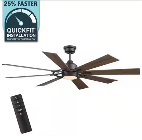 Home Decorators Makenna 60” Matte Black LED Ceiling Fan Indoor/Outdoor w/ Remote - Picture 1 of 11