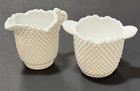 Vintage White Hobnail Milk Glass Creamer and Open Sugar Set Scalloped Edges