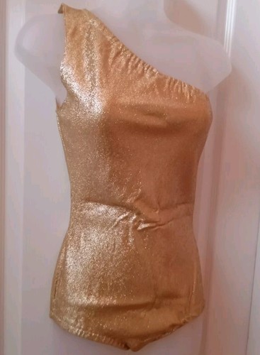 Vintage 60s Gold Lurex Playsuit Romper Bodysuit Costume Viva Vegas Tiki Oasis S - Picture 2 of 11