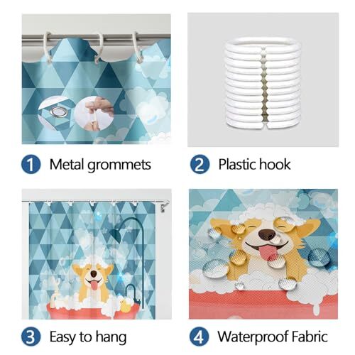  Cartoon Dog Shower Curtain for Kids Boys, Funny Cute Kids Shower Curtain,  - Picture 6 of 6