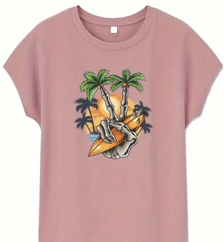 Large Skeleton Surfer Surfboard Palm Tree iron on transfer decal for t-shirt - Picture 2 of 4