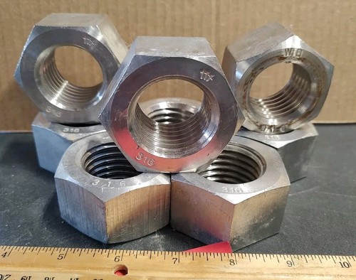 Menge 1 Neu & Unbenutzt! 1-1/2"-6 NC 316 Edelstahl schwere Sechskantmutter - Bild 3 von 6