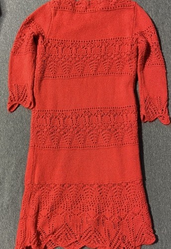 Cat & Jack Red Crochet Knit Holiday Sweater Dress Girls Small 6 / 6x - Picture 8 of 11