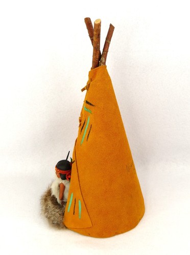Vintage Leder Tipi mit indigenen Figuren Niagra Falls Souvenir 14 cm - Bild 7 von 13