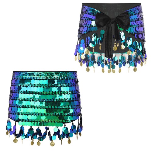 Womens Dance Skirts Sequins Costume Lace-Up Belly Dancing Short Dancewear Shiny - Bild 32 von 81