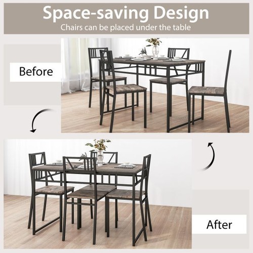 Kitchen Dining Table and 4 Chairs Set Wooden Steel Frame Industrial Rustic Grey - Picture 5 of 6