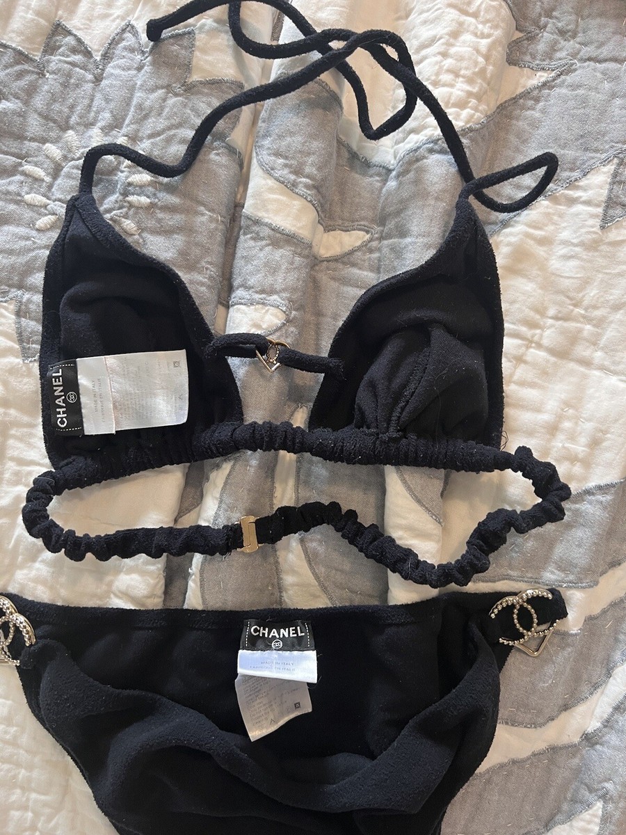 CHANEL Black Bikini Swimsuit With Gold Chanel Logo Hardware | eBay