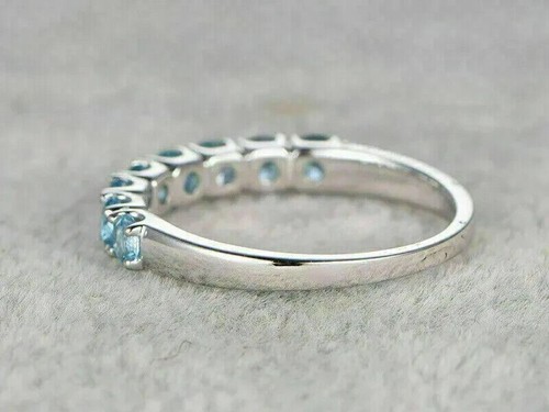 Half Eternity Band 1.6Ct Round Cut Created Blue Aquamarine 14K White Gold Finish - Picture 3 of 5