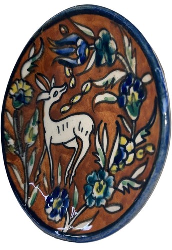 Plato de cerámica policromado pintado a mano israelí vintage ciervo de estudio 5,70 pulgadas - Imagen 8 de 9