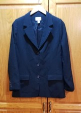 Talbots Women's Size 12 Black 3 Button Made in US Lite Wool Blazer