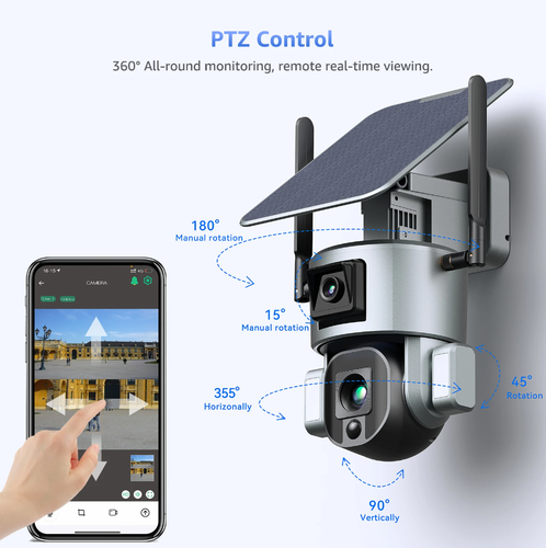 4G Solar Security Camera w/ SIM Card Wireless Outdoor PTZ Dual Lens 10X Zoom 4K - Imagen 2 de 9