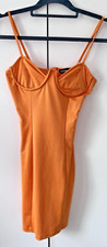 PLT Pretty Little Thing Orange Underwired Bust Strappy Bodycon Dress UK 8