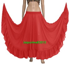 Red Chiffon Long Full Circle Skirt Ruffle Gypsy Flamenco Belly Dance Skirt Jupe