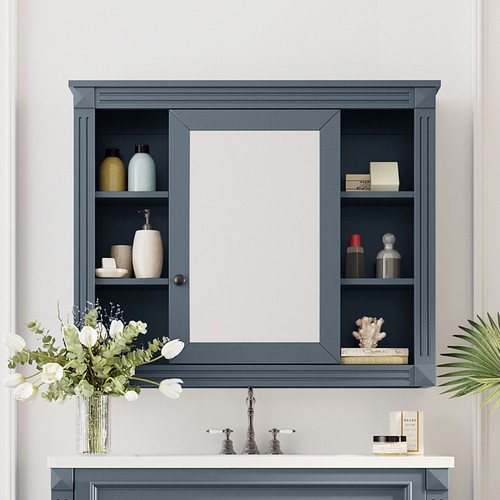Medicine Cabinet Wall Mounted Storage Cabinet with Mirrored Door & Open Shelves - Picture 13 of 21