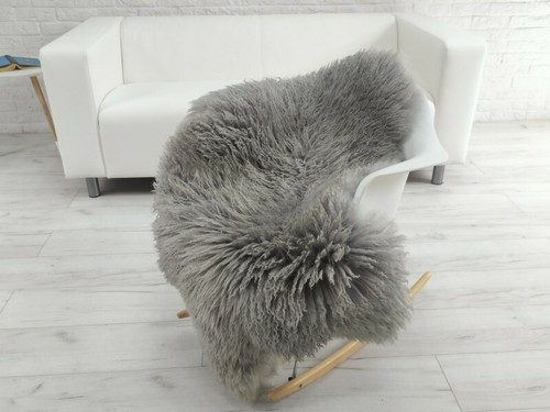 GENUINE DYED GREY SILVER CURLY MONGOLIAN SHEEPSKIN RUG CHAIR FLOOR COVER #238 - Picture 4 of 12
