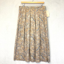 Vintage Koret Traditional Pleated Midi Skirt Size 18 Brocade Tan Trad 80's 90's