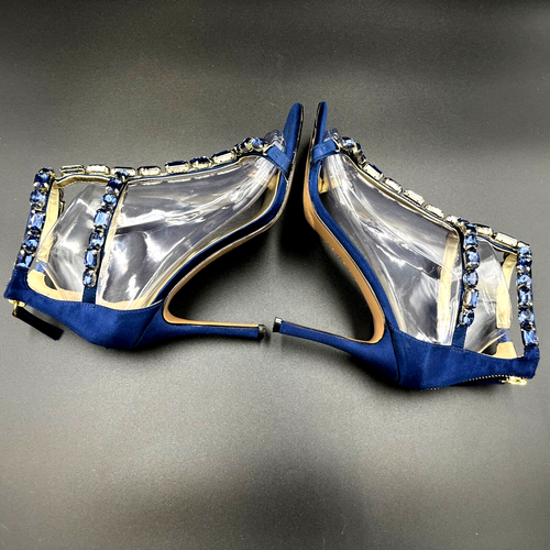 Sandalia de aguja Nine West azul satinado y joyas con tiras nueva talla 7M nueva con caja - Imagen 7 de 12