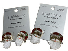 Sugarfix Baublebar Bejeweled Enameled Santa Claus Earrings Christmas 2 Pair