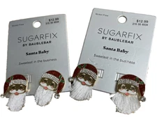 Sugarfix Baublebar Bejeweled  Enameled Santa Claus Earrings Christmas 2 Pair