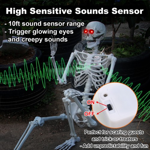 21" Scary Pumpkin Lights up Jack O Lanterns+3FT Halloween Skull Skeleton LED Eye - Bild 4 von 14