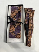 Mens Setazone Dark Purple Floral Bow Tie with Matching Pocket Square NEW