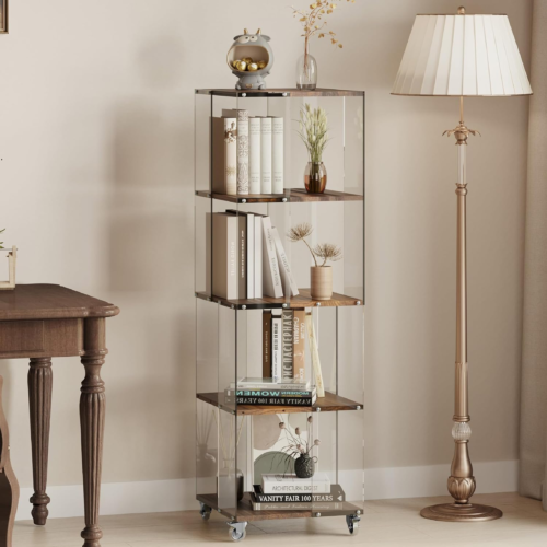 4 Tier Display Cabinet, Bookshelf, Bookcase, Display Shelf with Wheels, Floor St