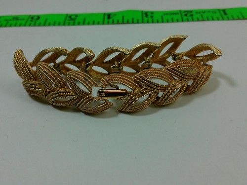 VTG Chunky Cut Out Leaf Leaves Gold Tone Layered Braided Link Bold Mod Bracelet - Imagen 10 de 18