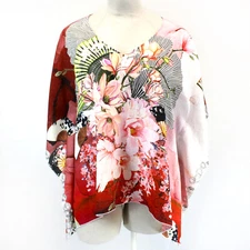 Citron Plus Clothing Flowers&Fans Cold Shoulders V-Neck Tunic Blouse 3X