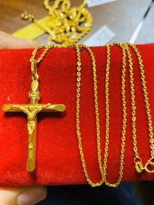 18K-Saudi-Gold-Cross-Necklace-With-20-Long-Chain